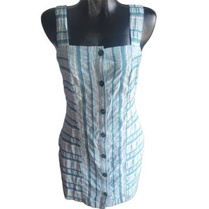 Roxy Striped Blue And White  Button Front Dress L